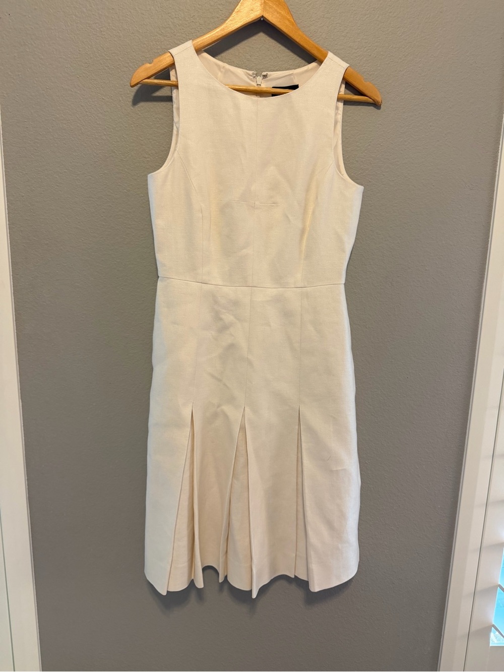 J. Crew Pleated Sleeveless Cream Fit-and-Flare Dress 4 - Picture 2 of 6